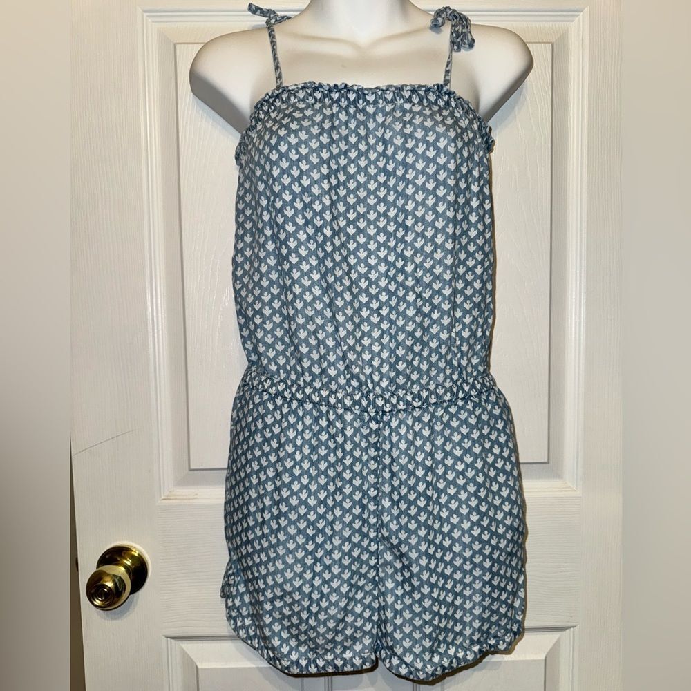 Vineyard Vines Size XL (16) Girls’ Gustavia Block Print Romper Chambray